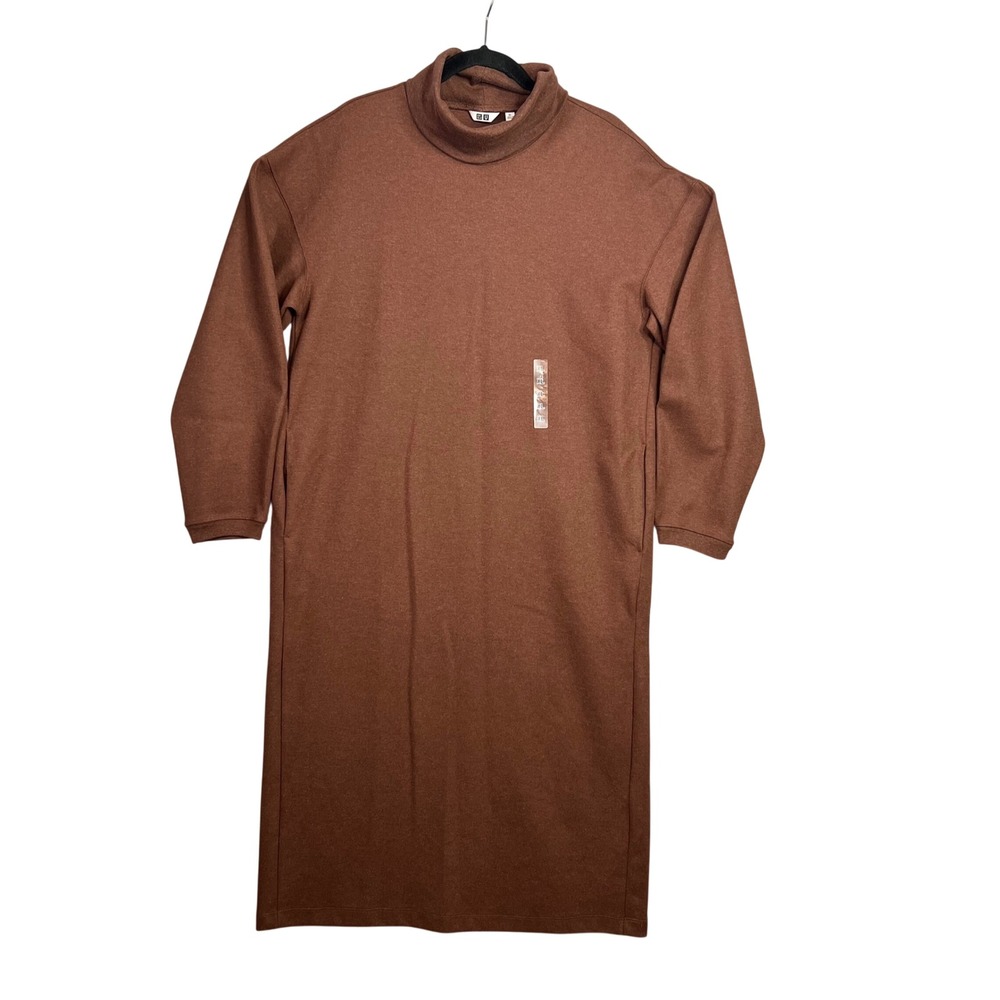 Uniqlo Brushed Jersey Turtle Neck Long Sleeve Dress‎ Size XL Brown Casual NWT